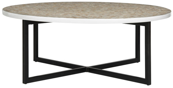 Cheyenne Coffee Table - Striking Blue and White Chevron Design with Sleek Lacquer Finish & Metal Frame