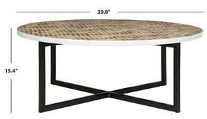 Cheyenne Coffee Table - Striking Blue and White Chevron Design with Sleek Lacquer Finish & Metal Frame