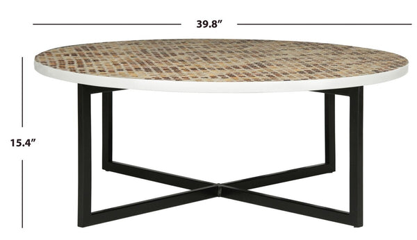 Cheyenne Coffee Table - Striking Blue and White Chevron Design with Sleek Lacquer Finish & Metal Frame