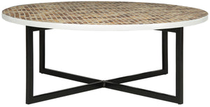Cheyenne Coffee Table - Striking Blue and White Chevron Design with Sleek Lacquer Finish & Metal Frame