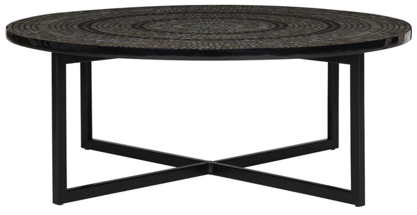 Cheyenne Coffee Table - Striking Blue and White Chevron Design with Sleek Lacquer Finish & Metal Frame