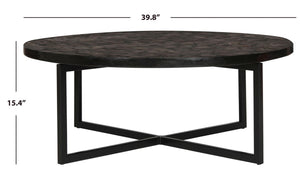 Cheyenne Coffee Table - Striking Blue and White Chevron Design with Sleek Lacquer Finish & Metal Frame