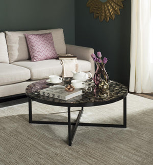 Cheyenne Coffee Table - Striking Blue and White Chevron Design with Sleek Lacquer Finish & Metal Frame