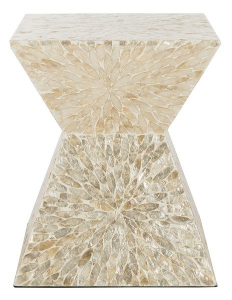 Safavieh Calypso Stool Sunburst Mosaic Multi Beige Wood Lacquer Coating MDF Faux Mother of Pearl TRB1005A 889048439801