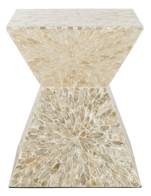 Safavieh Calypso Stool Sunburst Mosaic Multi Beige Wood Lacquer Coating MDF Faux Mother of Pearl TRB1005A 889048439801
