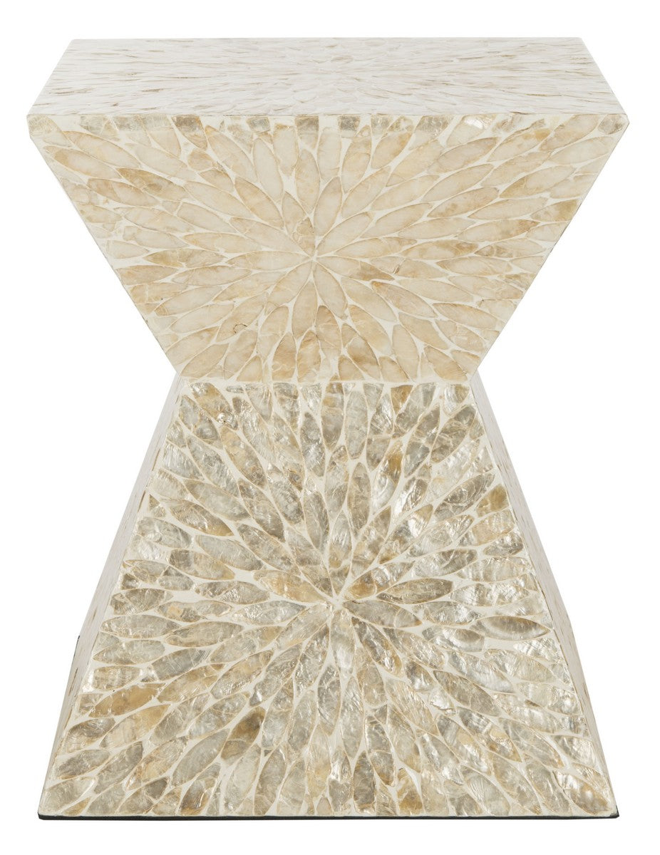 Safavieh Calypso Stool Sunburst Mosaic Multi Beige Wood Lacquer Coating MDF Faux Mother of Pearl TRB1005A 889048439801
