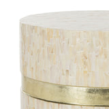 Safavieh Perla Side Table Mosaic Round Pink Champagne Gold Wood Lacquer Coating MDF Faux Mother of Pearl TRB1007A 889048467767