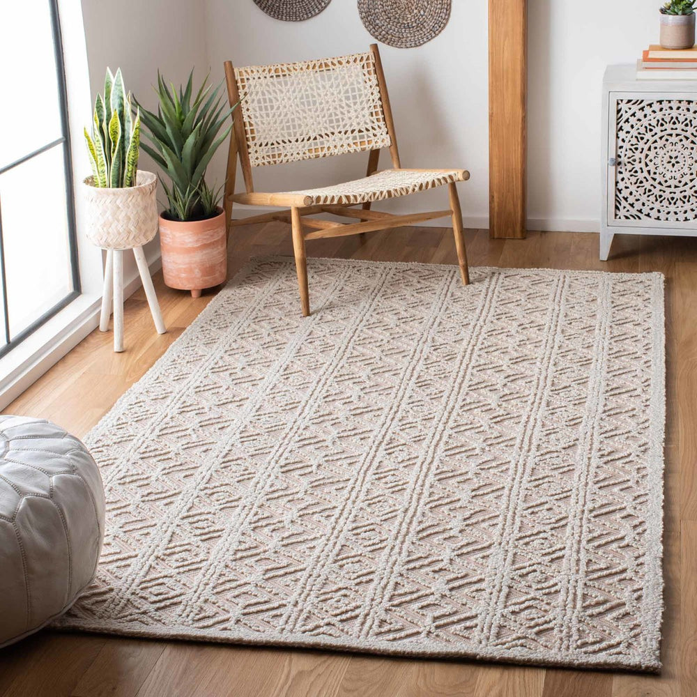 Trace 214 Contemporary Hand Tufted 65% Wool, 25% Viscose, 10% Nylon Rug Beige / Pink