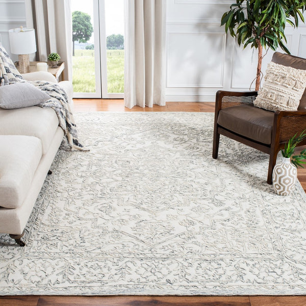 Trace 302 Transitional Hand Tufted 100% Indian Wool Pile Rug Ivory / Charcoal