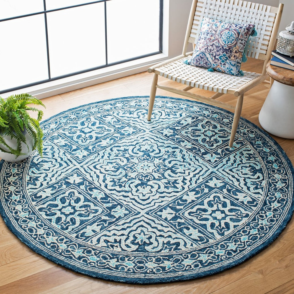 Trace 507 Transitional Hand Tufted 100% Wool Pile Rug Navy / Light Blue