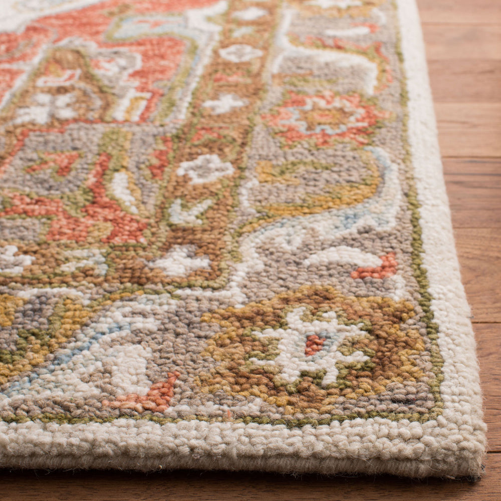 Trace 523 Traditional Hand Tufted 100% Wool Pile Rug Ivory / Red