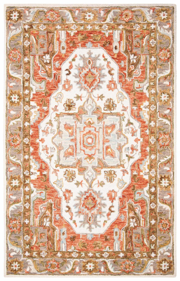 Trace 523 Traditional Hand Tufted 100% Wool Pile Rug Ivory / Red