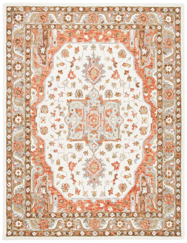 Trace 523 Traditional Hand Tufted 100% Wool Pile Rug Ivory / Red