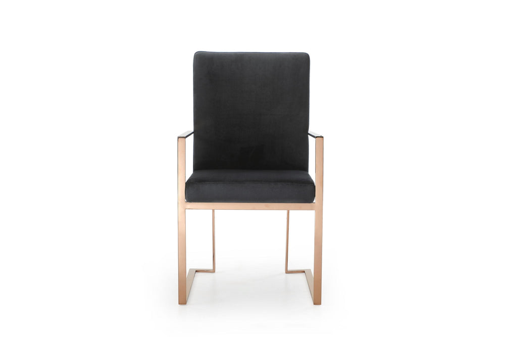 VIG Furniture Modrest Trea - Modern Black Velvet & Rosegold Dining Chair VGVCB0298A-BLK-DC