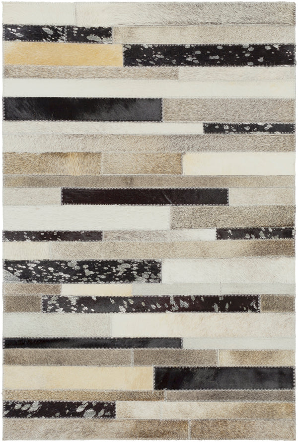 Trail TRL-1120 Modern Hair On Hide Rug TRL1120-913 Black, Dark Brown, Metallic - Silver, Ivory 100% Hair On Hide 9' x 13'