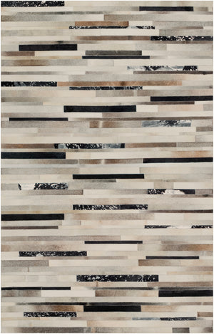 Trail TRL-1120 Modern Hair On Hide Rug TRL1120-58 Black, Dark Brown, Metallic - Silver, Ivory 100% Hair On Hide 5' x 8'
