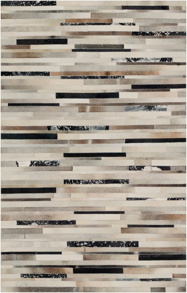 Trail TRL-1120 Modern Hair On Hide Rug TRL1120-58 Black, Dark Brown, Metallic - Silver, Ivory 100% Hair On Hide 5' x 8'
