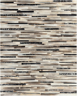 Trail TRL-1120 Modern Hair On Hide Rug TRL1120-810 Black, Dark Brown, Metallic - Silver, Ivory 100% Hair On Hide 8' x 10'