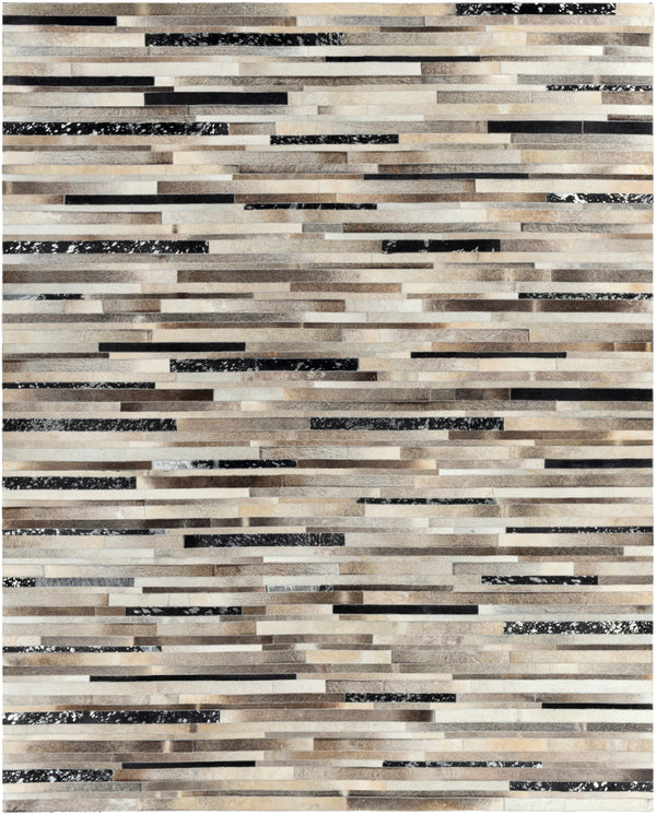 Trail TRL-1120 Modern Hair On Hide Rug TRL1120-810 Black, Dark Brown, Metallic - Silver, Ivory 100% Hair On Hide 8' x 10'