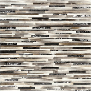 Trail TRL-1120 Modern Hair On Hide Rug TRL1120-8SQ Black, Dark Brown, Metallic - Silver, Ivory 100% Hair On Hide 8' Square