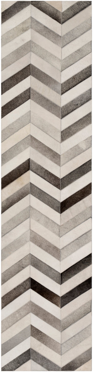 Trail TRL-1129 Modern Hair On Hide Rug TRL1129-28 Ivory, Medium Gray, Charcoal, Taupe, Light Gray, Khaki, Dark Brown 100% Hair On Hide 2' x 8'