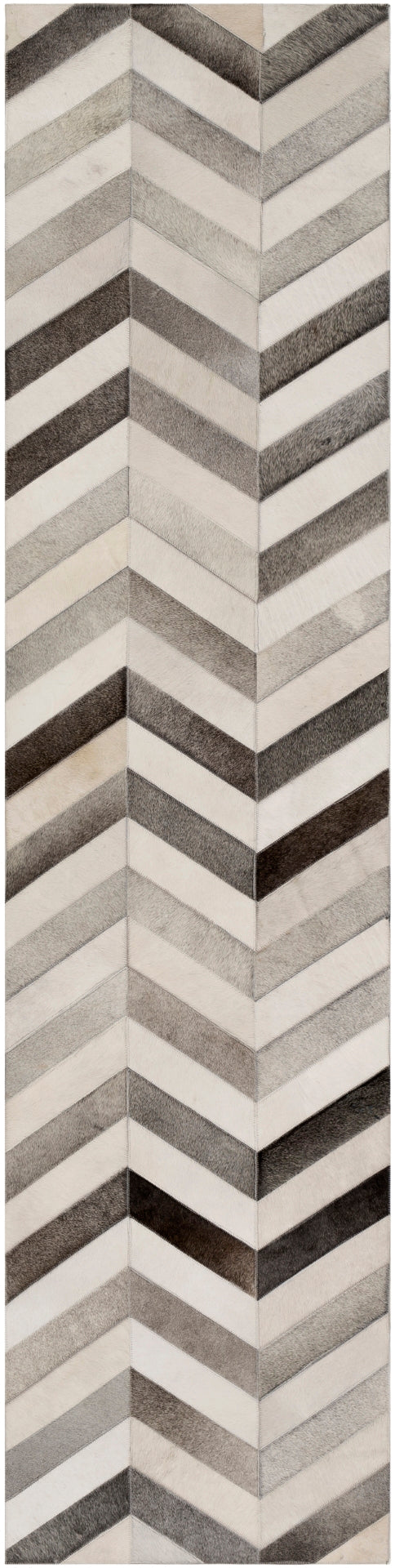 Trail TRL-1129 Modern Hair On Hide Rug TRL1129-28 Ivory, Medium Gray, Charcoal, Taupe, Light Gray, Khaki, Dark Brown 100% Hair On Hide 2' x 8'