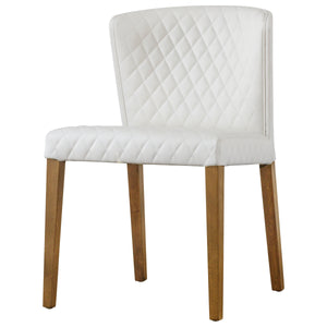 Albie Low-Back Dining Chair Set of 2 - Stylish Bonded Leather with Quilted Design & Solid Wood Legs