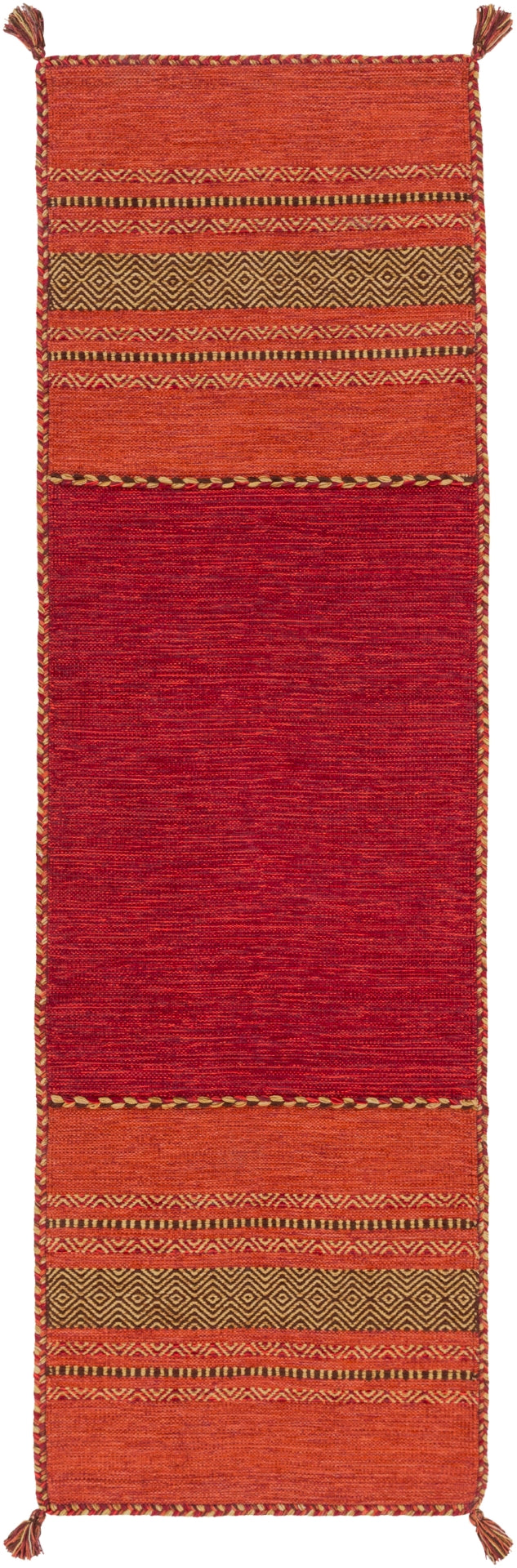 Trenza TRZ-3002 Global Cotton, Chenille-Cotton Rug TRZ3002-69 Dark Red, Burnt Orange, Mustard, Dark Brown 95% Cotton, 5% Chenille-Cotton 6' x 9'