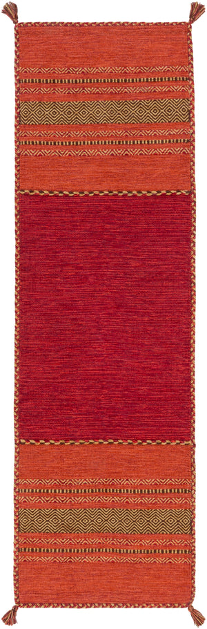 Trenza TRZ-3002 Global Cotton, Chenille-Cotton Rug TRZ3002-268 Dark Red, Burnt Orange, Mustard, Dark Brown 95% Cotton, 5% Chenille-Cotton 2'6" x 8'