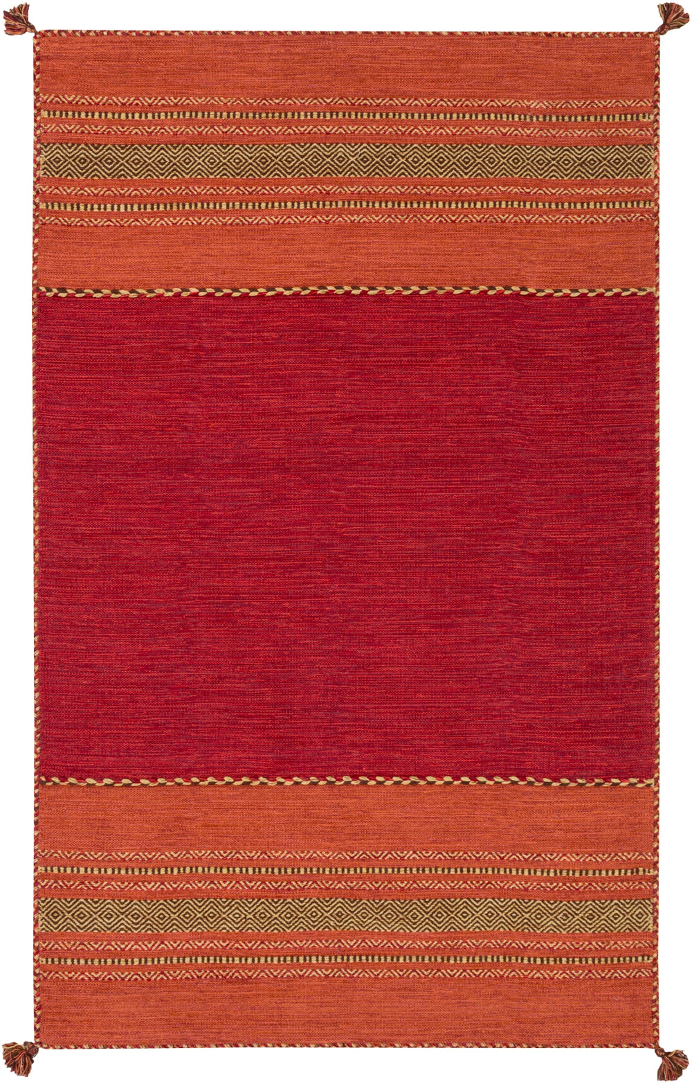 Trenza TRZ-3002 Global Cotton, Chenille-Cotton Rug TRZ3002-69 Dark Red, Burnt Orange, Mustard, Dark Brown 95% Cotton, 5% Chenille-Cotton 6' x 9'