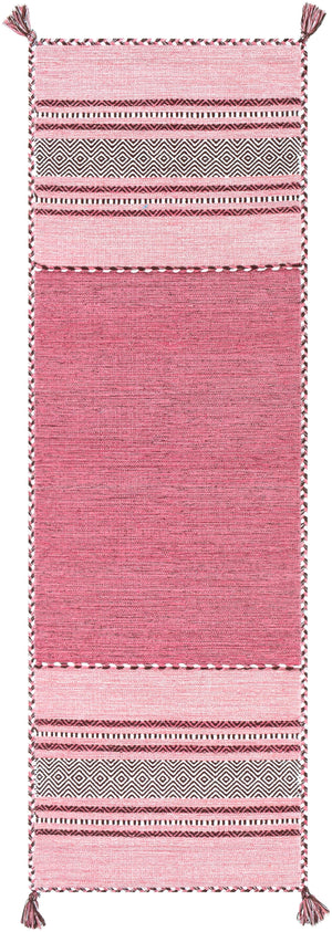 Trenza TRZ-3005 Global Cotton Rug TRZ3005-268 Pale Pink, Bright Pink, Blush, White, Rose, Dark Brown 100% Cotton 2'6" x 8'
