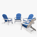 Malibu Outdoor Acacia Wood Folding Adirondack Chairs with Cushions (Set of 4), White and Navy Blue