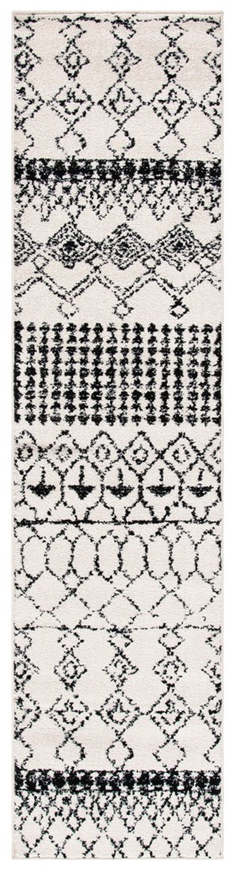 Tulum 229 Bohemian Power Loomed Polypropylene Pile Rug Ivory / Black