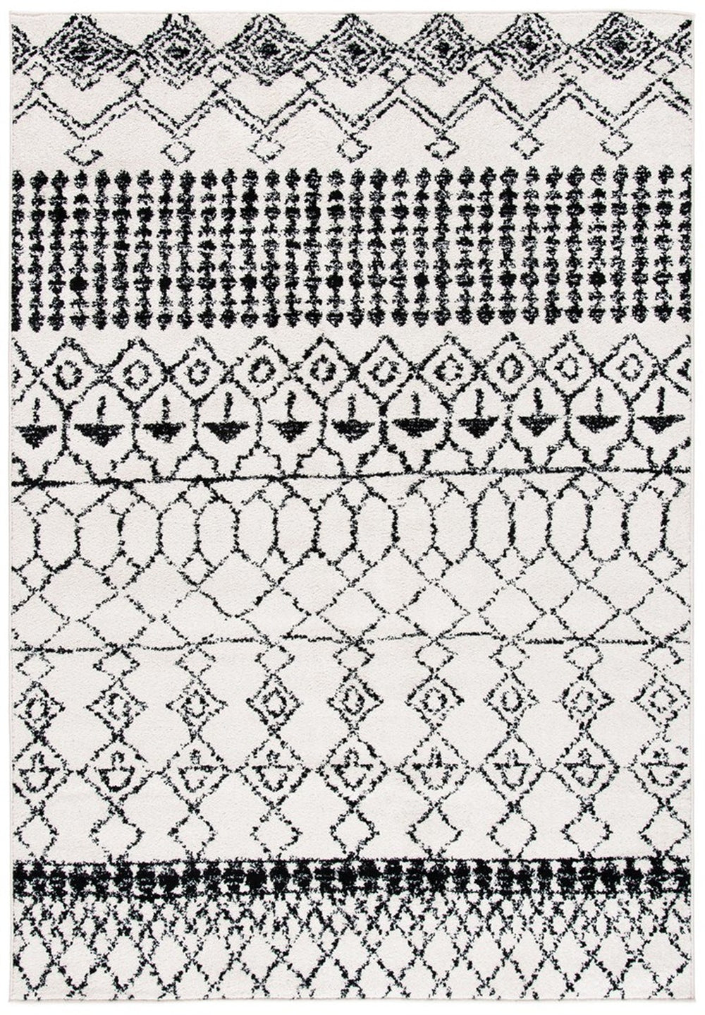 Tulum 229 Bohemian Power Loomed Polypropylene Pile Rug Ivory / Black
