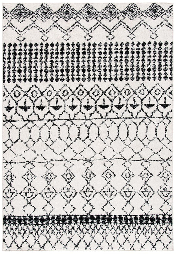 Tulum 229 Bohemian Power Loomed Polypropylene Pile Rug Ivory / Black