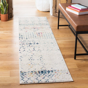 Tulum 229 Bohemian Power Loomed Polypropylene Pile Rug Ivory / Blue
