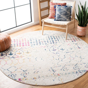 Tulum 229 Bohemian Power Loomed Polypropylene Pile Rug Ivory / Blue