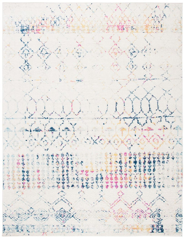 Tulum 229 Bohemian Power Loomed Polypropylene Pile Rug Ivory / Blue