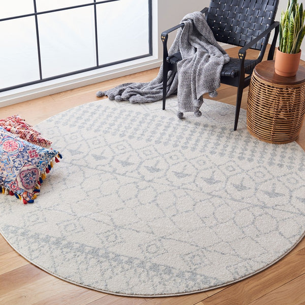 Tulum 229 Bohemian Power Loomed Polypropylene Pile Rug Ivory / Light Grey