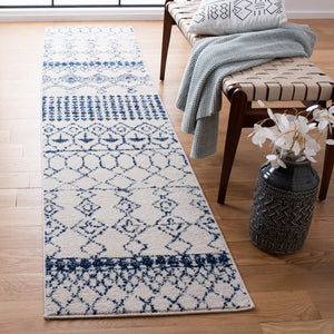 Tulum 229 Bohemian Power Loomed Polypropylene Pile Rug Ivory / Navy