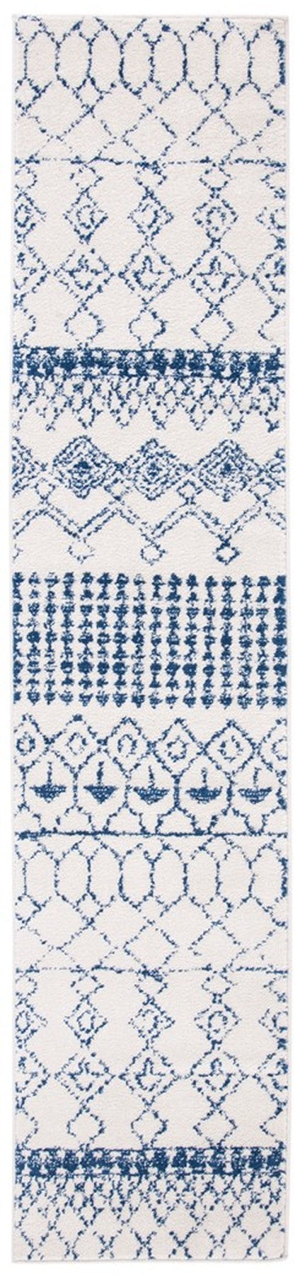 Tulum 229 Bohemian Power Loomed Polypropylene Pile Rug Ivory / Navy