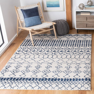 Tulum 229 Bohemian Power Loomed Polypropylene Pile Rug Ivory / Navy