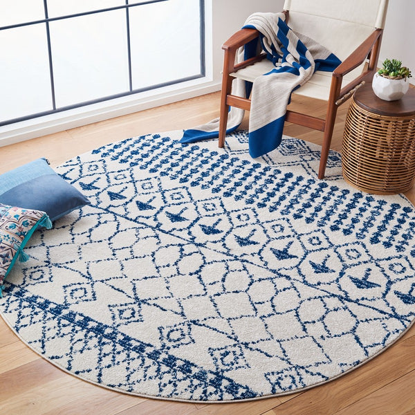 Tulum 229 Bohemian Power Loomed Polypropylene Pile Rug Ivory / Navy