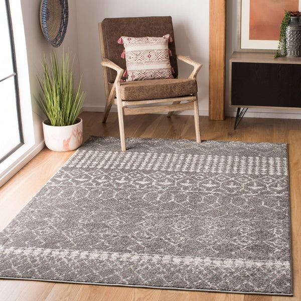 Tulum 229 Bohemian Power Loomed Polypropylene Pile Rug Grey / Ivory