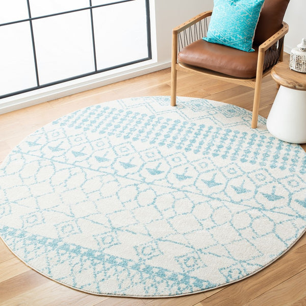 Tulum 229 Bohemian Power Loomed Polypropylene Pile Rug Ivory / Turquoise