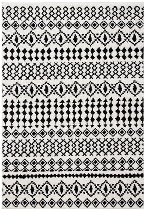 Tulum 240 Bohemian Power Loomed Polypropylene Pile Rug Ivory / Black