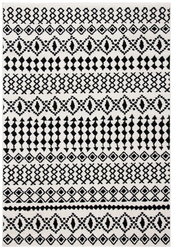Tulum 240 Bohemian Power Loomed Polypropylene Pile Rug Ivory / Black