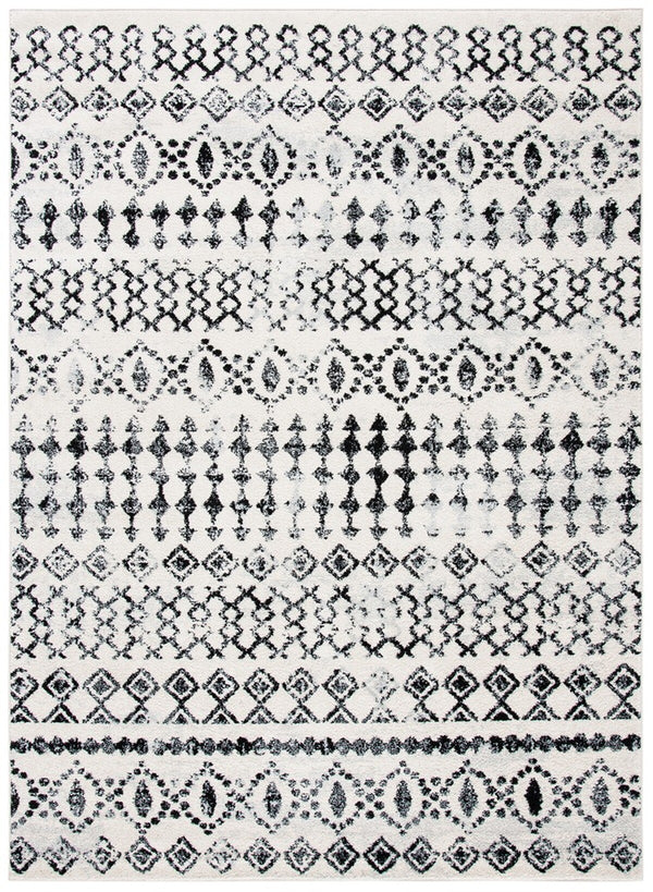 Tulum 240 Bohemian Power Loomed Polypropylene Pile Rug Ivory / Black