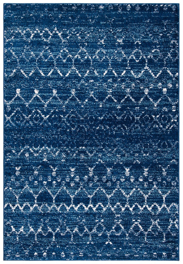 Tulum 249 Bohemian Power Loomed Polypropylene Pile Rug Blue / Ivory
