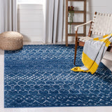 Tulum 249 Bohemian Power Loomed Polypropylene Pile Rug Blue / Ivory